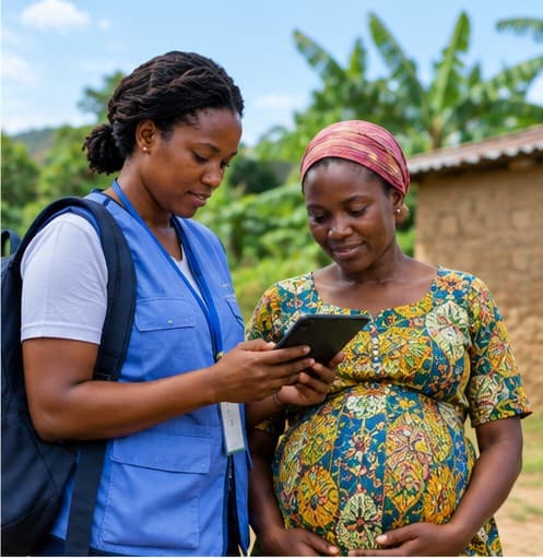 A Community Health Worker visiting a mother at home